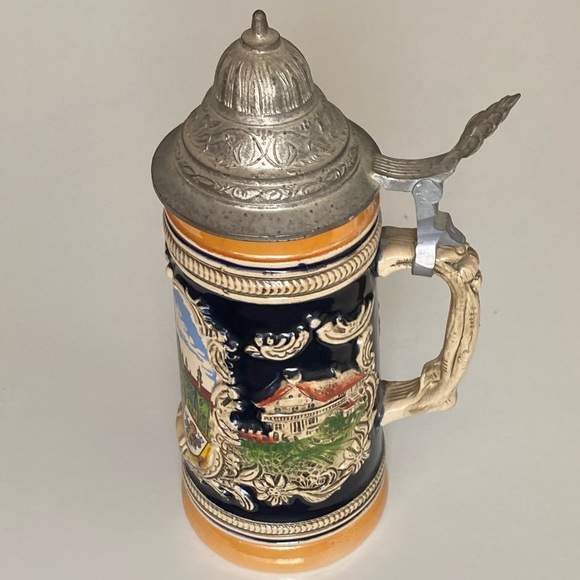 Authentic German beer stein with lid. Antique German beer mug. - Picture 13 of 15